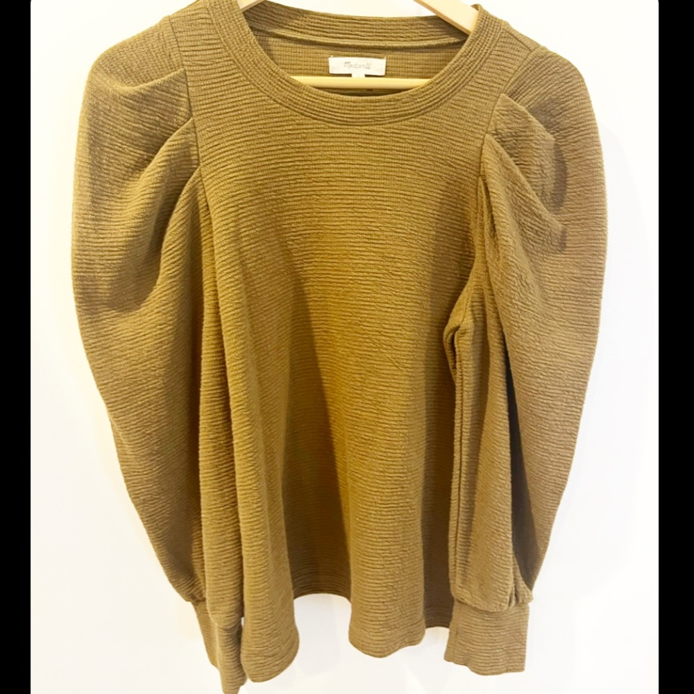 Madewell Pleated Statement-Sleeve Top Olive Green Size M